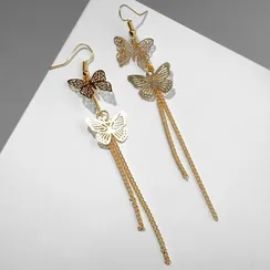 Серьги висячие "Бабочки" ниточки, цвет золото