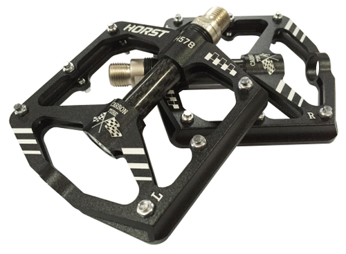 Педали 00-170823 алюм. H578 широкие ось Cr-Mo+CARBON с 1 герм. промподш.+1 DU. 99*101*11мм, 300г черные HORST