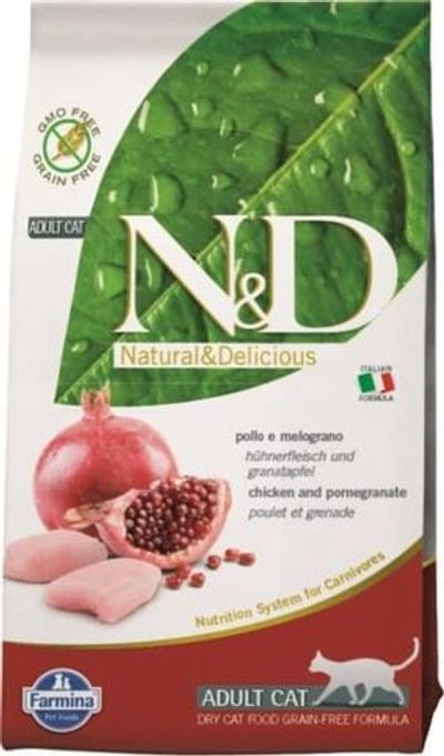 Сухой беззерновой корм N&D для взрослых кошек с курицей и гранатом 1,5кг