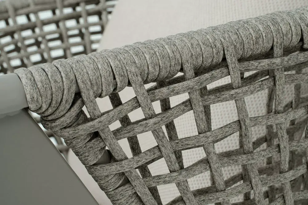 "Амстердам" кресло плетеное из роупа, каркас алюминий, роуп серый круглый, ткань бежевая