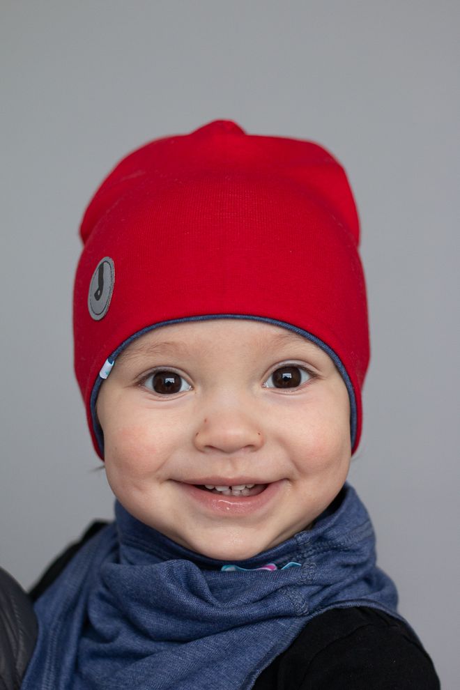 Комплект Шапка трикотажная+снуд (Красный, Синий меланж) ФЛАЙ