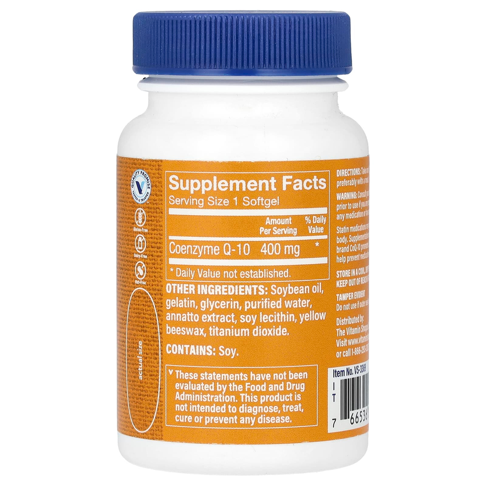 The Vitamin Shoppe, коэнзим Q10, 400 мг, 30 мягких таблеток