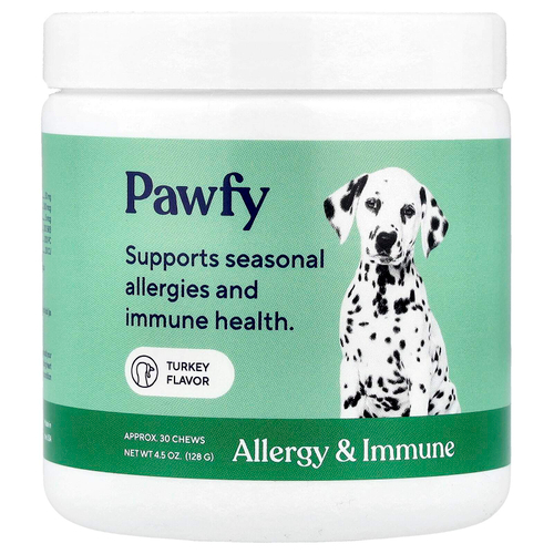 Pawfy, Allergy & Immune, для собак, от 6 месяцев, для индейки, 30 жевательных таблеток, 128 г (4,5 унции)