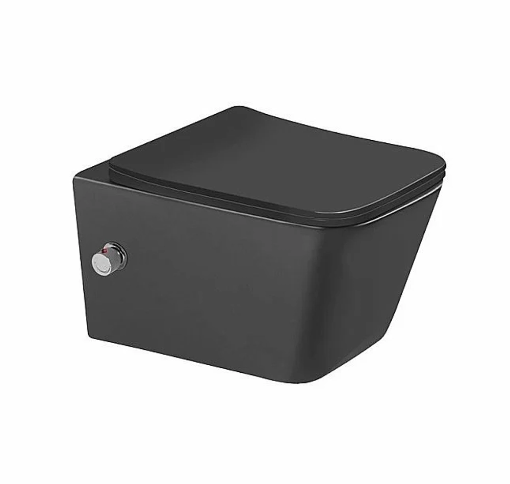 Унитаз подвесной с функцией биде SantiLine SL-5007T-MB/BD черный матовый, безободковый, с крышкой микролифт, слив торнадо