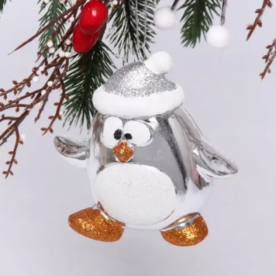 Ёлочная игрушка «Весёлый пингвинёнок» 11*6*11 см, серебро