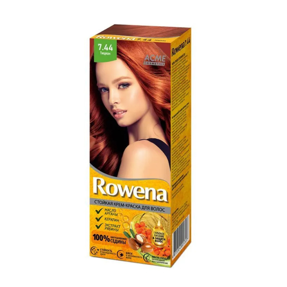"ROWENA" Стойкая Крем-краска для волос тон 7,44 Тициан (100% закрашивание седины) 115 мл