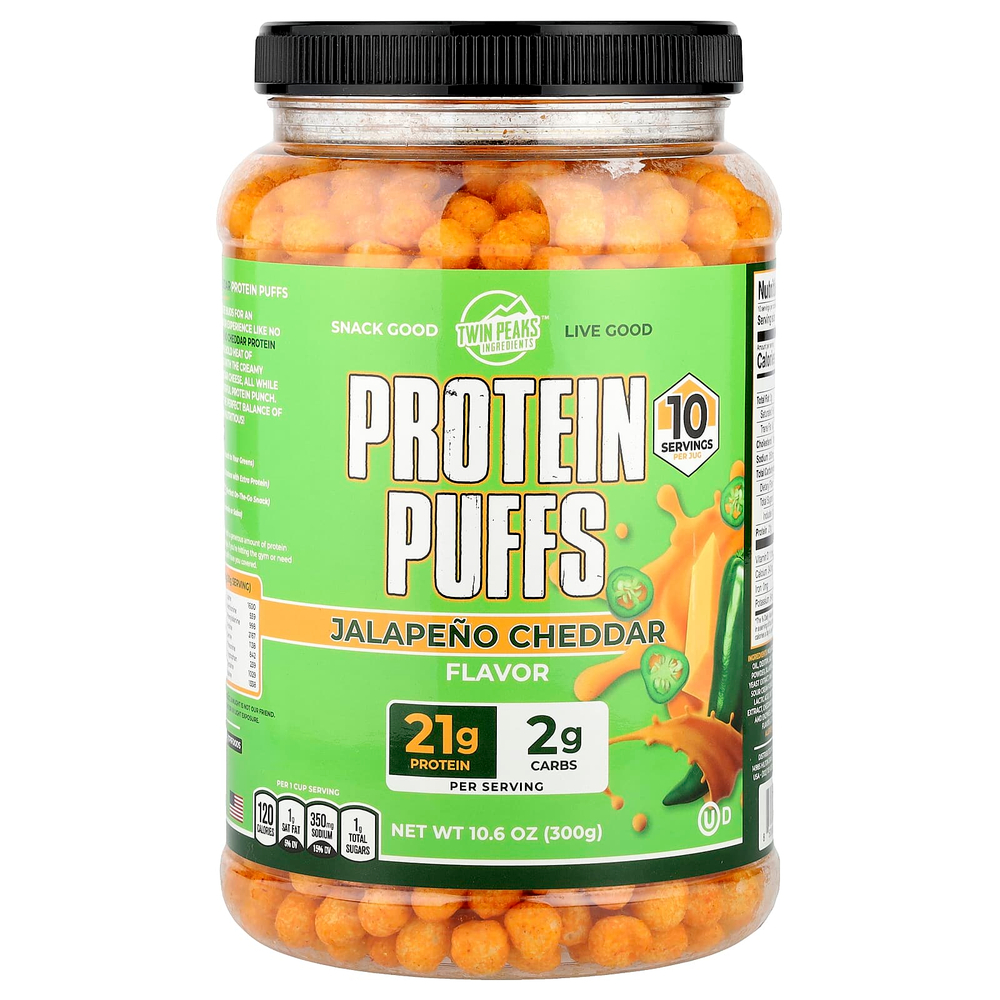 Twin Peaks Ingredients, Protein Puffs, халапеньо и чеддер, 300 г (10,6 унции)