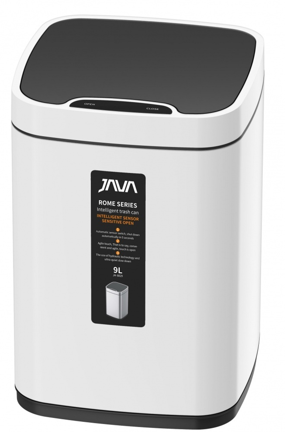 Ведро для мусора СЕНСОРНОЕ (квад.  БЕЛЫЙ) 9л. JAVA