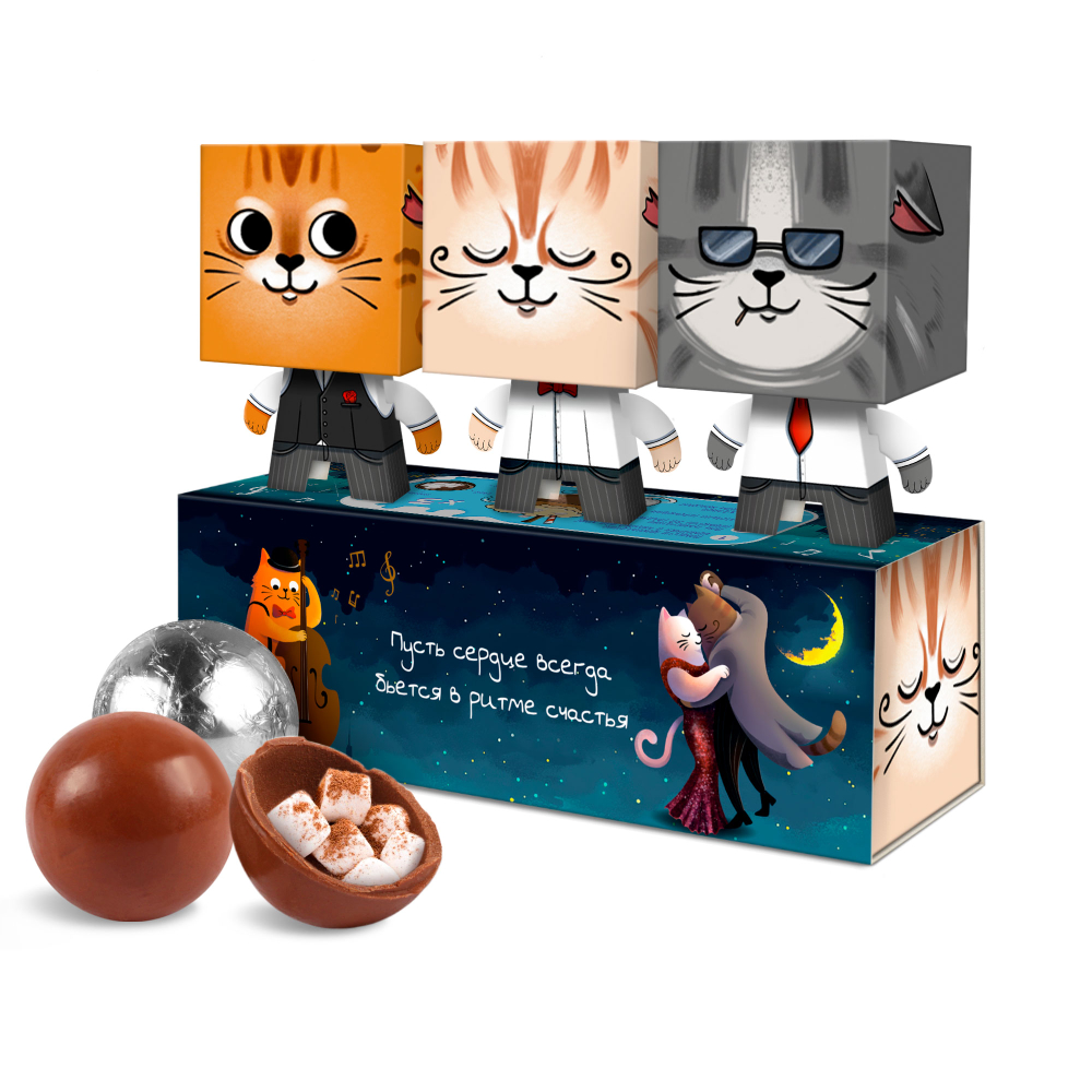 Набор шоколадных бомбочек с маршмеллоу, ДЖАЗ И КОТЫ , 90 гр., ТМ Chokocat