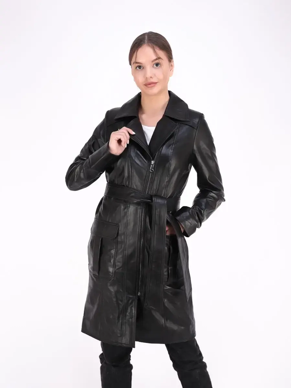 Плащ женский из натуральной  кожи