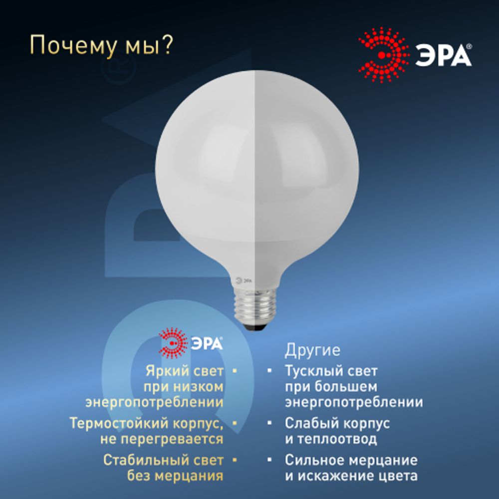 Лампа светодиодная ЭРА STD LED G120-20W-6000K-E27 20Вт шар холодный дневной свет Е27 | Лампы cветодиодные Шар (G/P)
