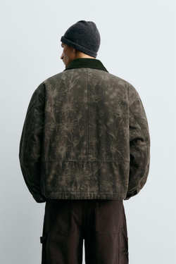 ZARA КУРТКА С ЦВЕТОЧНЫМ ПРИНТОМ, ТЕМНЫЙ ХАКИ