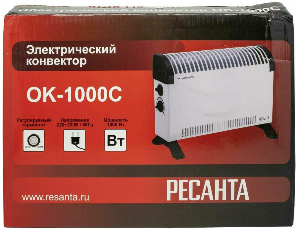 Конвектор электрический ОК-1000С (стич) Ресанта, напольный обогреватель для дома 1000 Вт