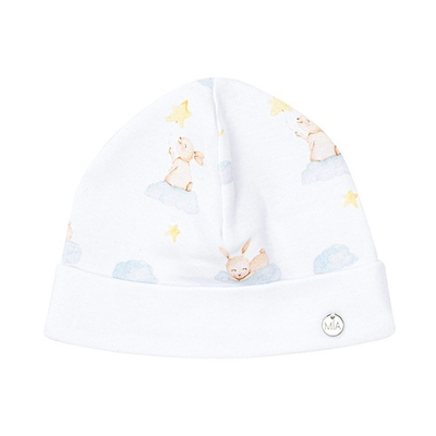 Шапочка из хлопка "Зайчики на облачке"