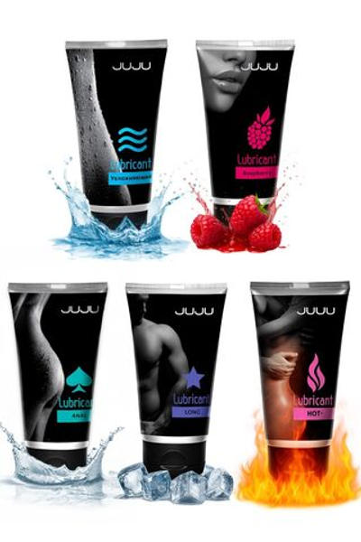 Набор из 5 лубрикантов JUJU (увлажняющий, Hot+, Long, Anal, малина)