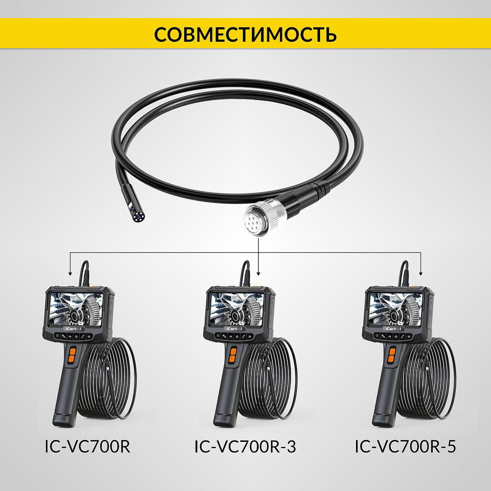Зонд для видеоэндоскопа IC-VC700R, 2Мп, 1920х1080, 3м, 8,5мм вращение камеры iCartool IC-VP700-3