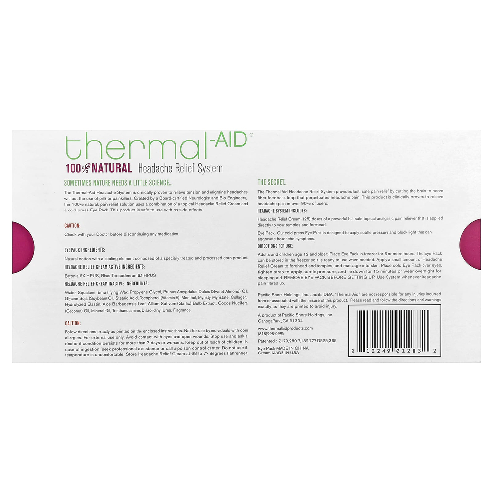 Thermal Aid, система облегчения головной боли, набор из 2 средств