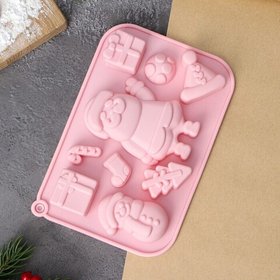 Форма для выпечки силиконовая «Новый год. Санта», 17,5×12×2,5 см, 9 ячеек