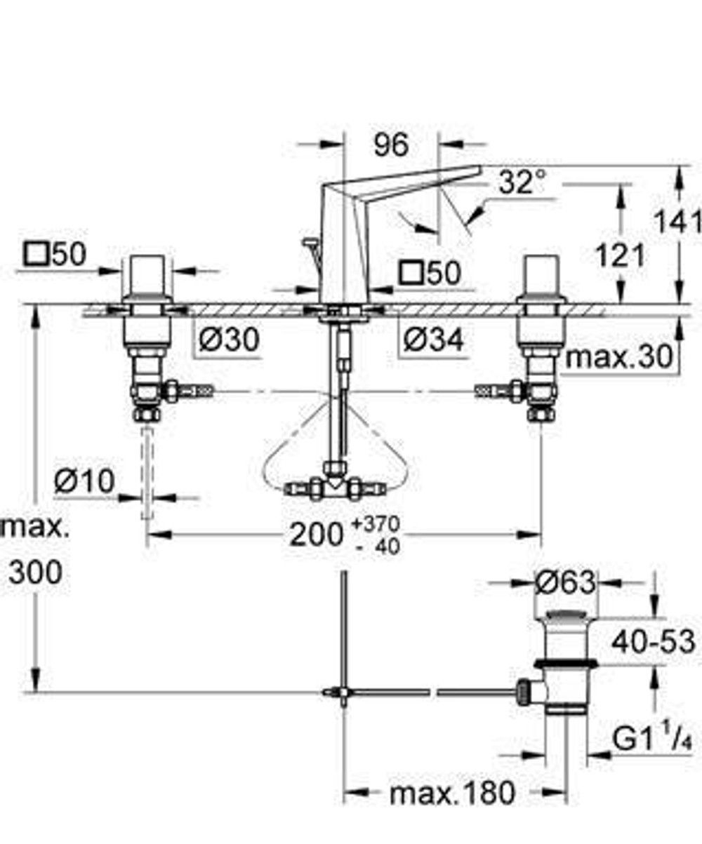 Смеситель для раковины на 3 отверстия Grohe Allure Brilliant 20342000 схема