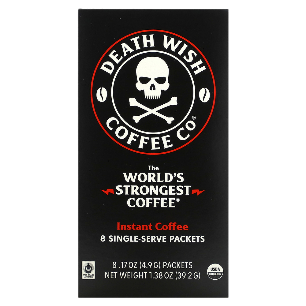 Death Wish Coffee, The World's Strongest Coffee, растворимый кофе, 8 порционных пакетиков по 4,9 г (0,17 унции)