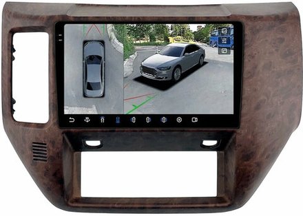Магнитола для Nissan Patrol Y61 2004-2010 (рамка дерево) - FarCar BX3258M-360 монитор 9.5" 2K QLED на Android 13, 6Гб+128Гб, CarPlay, 4G SIM-слот, 4 камеры в комплекте