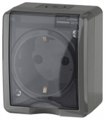 Розетка 1-местная накладная IP54, шторки, 16A-250В, серый Эксперт ЭРА