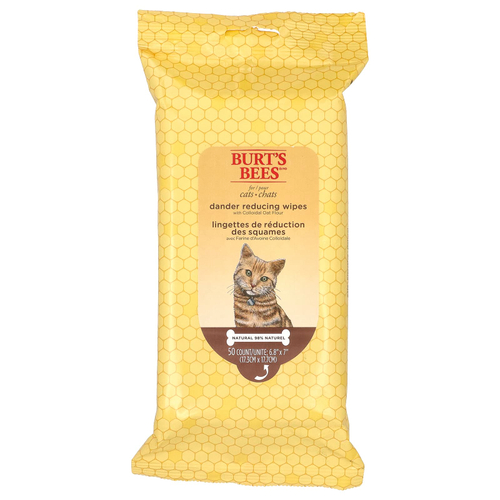 Burt's Bees, салфетки для уменьшения перхоти, с коллоидной овсяной мукой, для кошек, 50 шт.