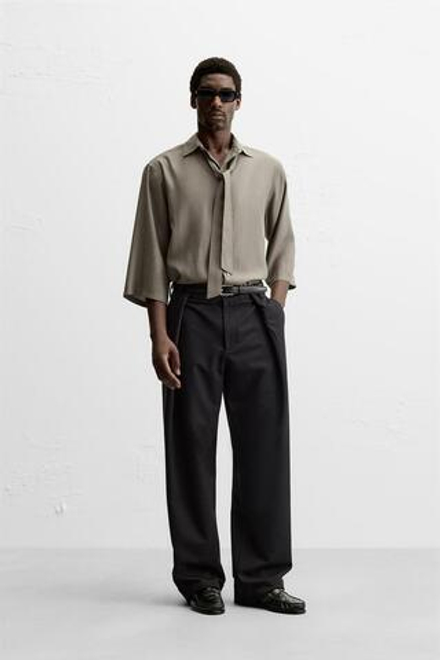 ZARA РУБАШКА ИЗ СТРУЯЩЕЙСЯ ТКАНИ С БАНТОМ, РЫЖЕВАТО-КОРИЧНЕВЫЙ