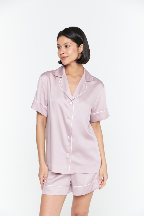 Шорты с кантом из тенселя розовый дым