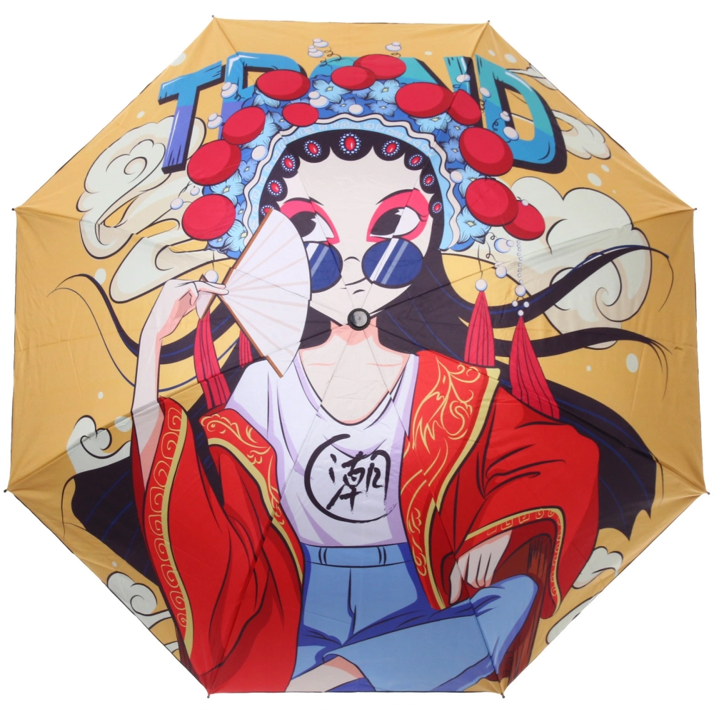 Зонт механический ветроустойчивый, матовая ручка «BESTzontik»- японская девушка, длина 25см, d-110см