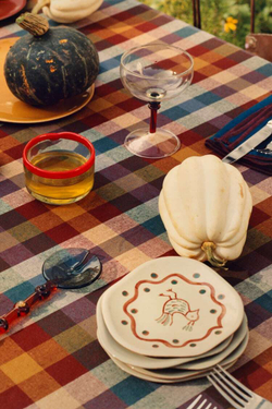 ZARA HOME СКАТЕРТЬ В КЛЕТКУ ИЗ СМЕСИ ХЛОПКА И ЛЬНА,  ГОРЧИЧНЫЙ