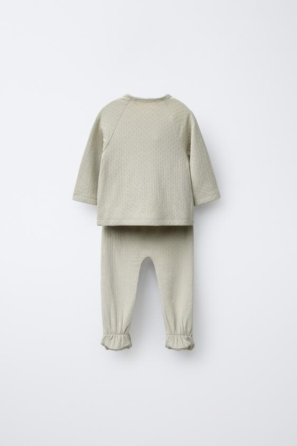 ZARA КОМПЛЕКТ ИЗ ФУТБОЛКИ И ЛЕГИНСОВ С РЕЛЬЕФНЫМ УЗОРОМ, ЗЕЛЕНОВАТЫЙ