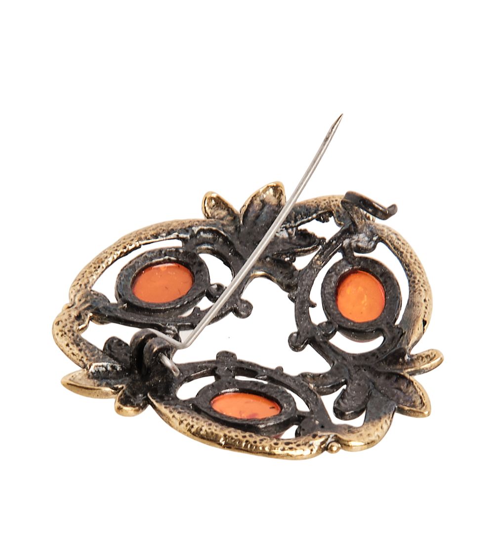 AM- 959 Брошь «Цветочная нотка трио» (латунь, янтарь)