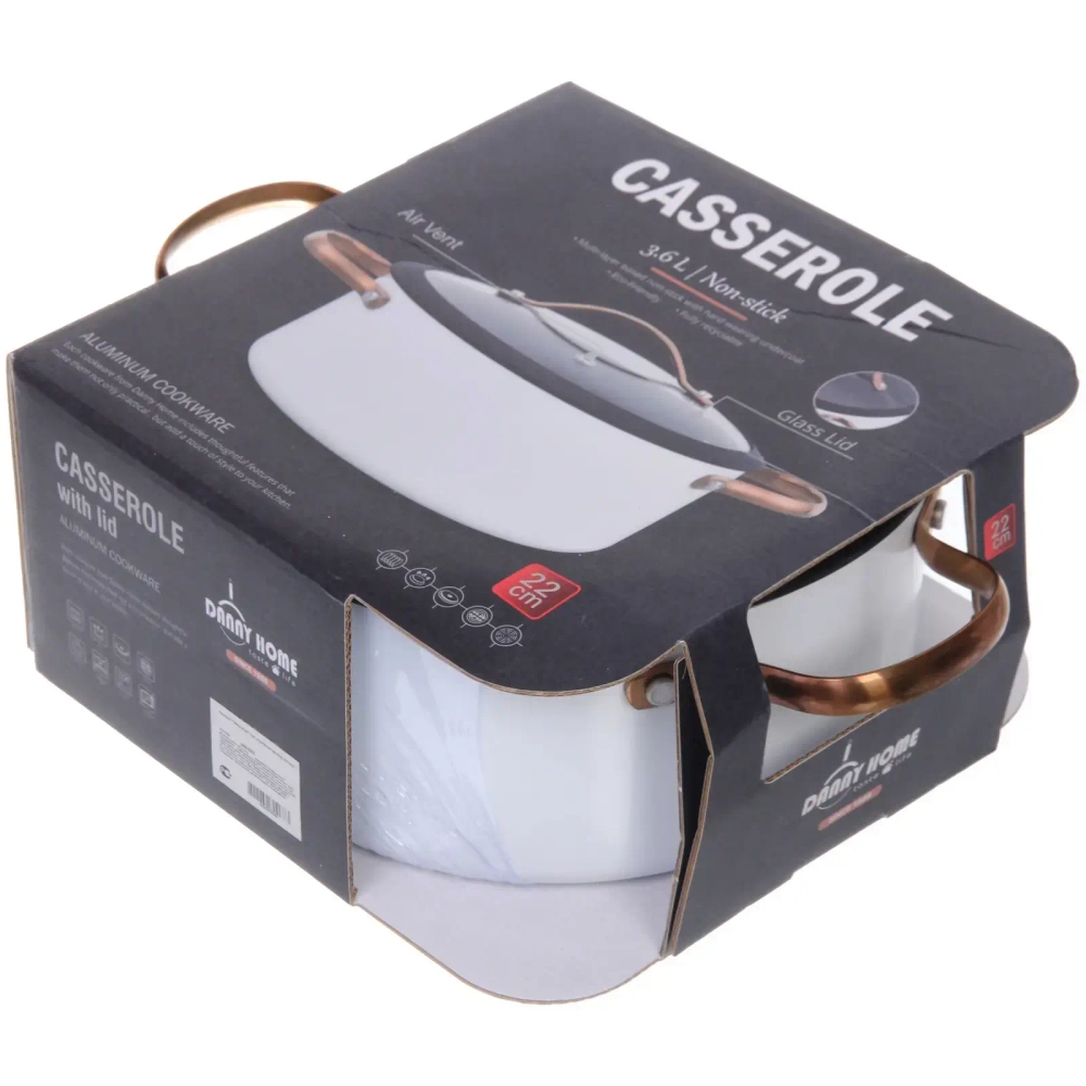 Кастрюля «White Night» 3,6л, стеклянная крышка, 22*10см