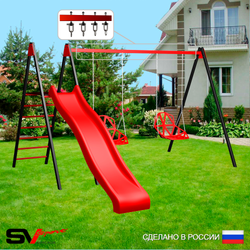 Уличные качели Sv Sport с горкой УК188В2 (3.7м/Со спинкой 2шт/Подвесы на втулке 2к)
