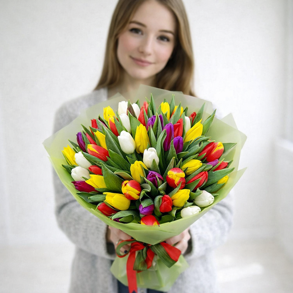 Букет микс из тюльпанов "Three colours"