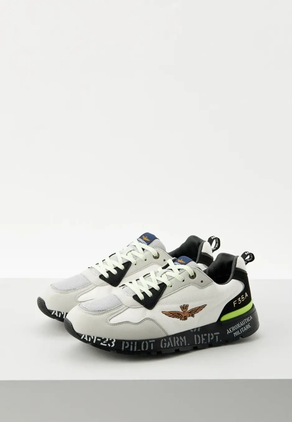 Кроссовки муж. AERONAUTICA 276 черно-белый лайм подошва надписи