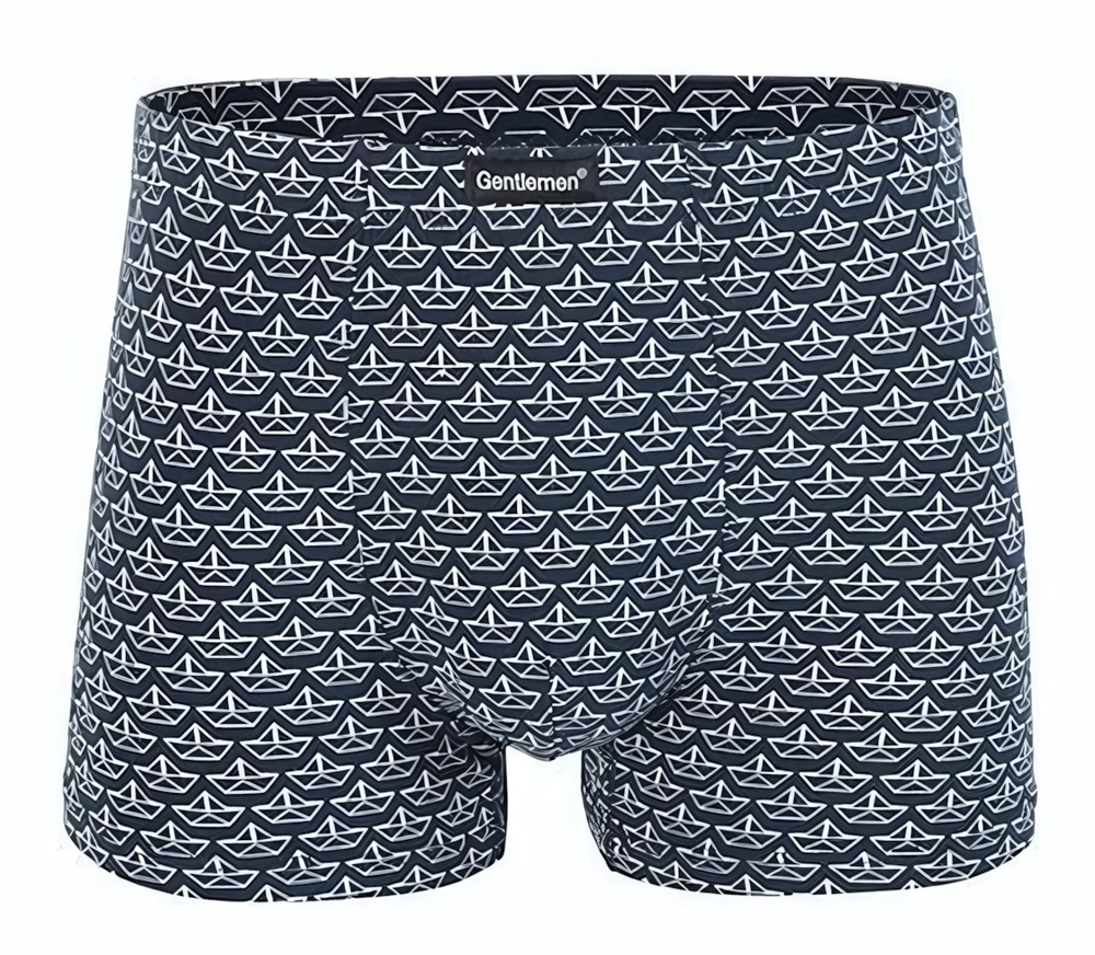 Классические трусы-боксеры с принтом в виде корабликов (Размер: M) (Цвет: темно-синий)