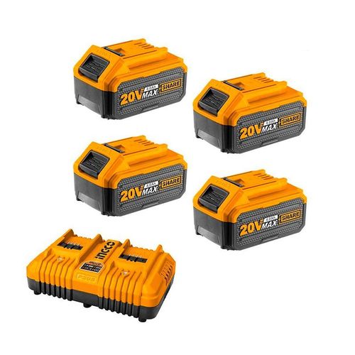 Набор аккумуляторов и зарядки Li-ion 4x4.0 Ач INGCO FBLI2002 и зарядное устройство FCLI2034E