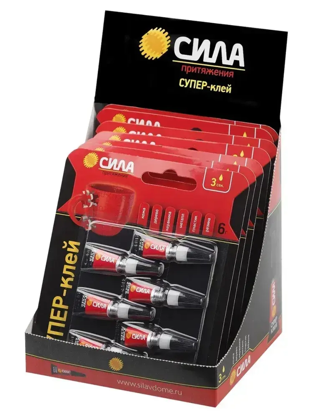 Супер клей моментальный СИЛА SBL1-6 универсальный прозрачный быстросохнущий сверхпрочный / моментальный клей 1 г х 6 шт 6 мл