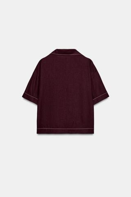 ZARA ТОП ИЗ ЛЬНА С КОНТРАСТНОЙ ОТДЕЛКОЙ, БУРГУНДИ