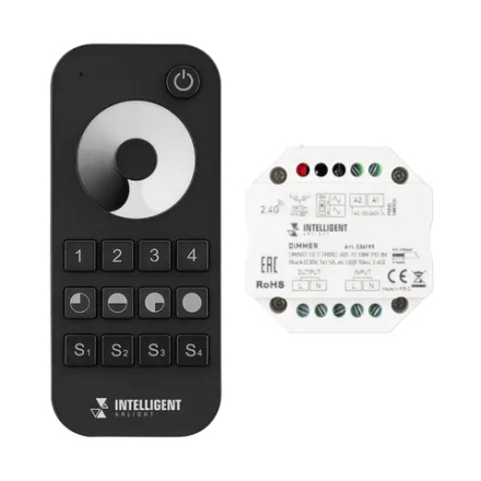 INTELLIGENT ARLIGHT Диммер SMART-SET-TRIAC-601-72-DIM-PD-IN Black (230V, 1x1.5A, x4, ПДУ 10кн, 2.4G) (IARL, IP20 Пластик, 5 лет) 036199