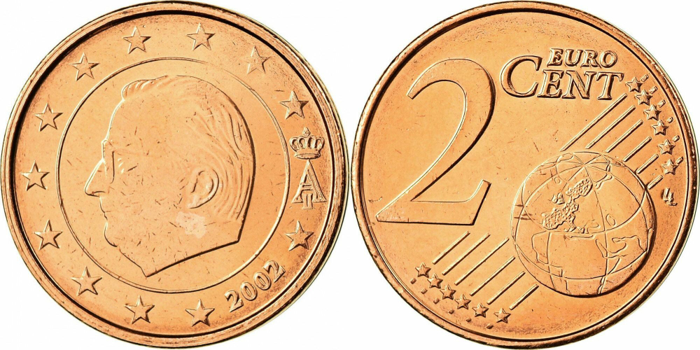 Бельгия 2 евроцента, 1999-2007 XF