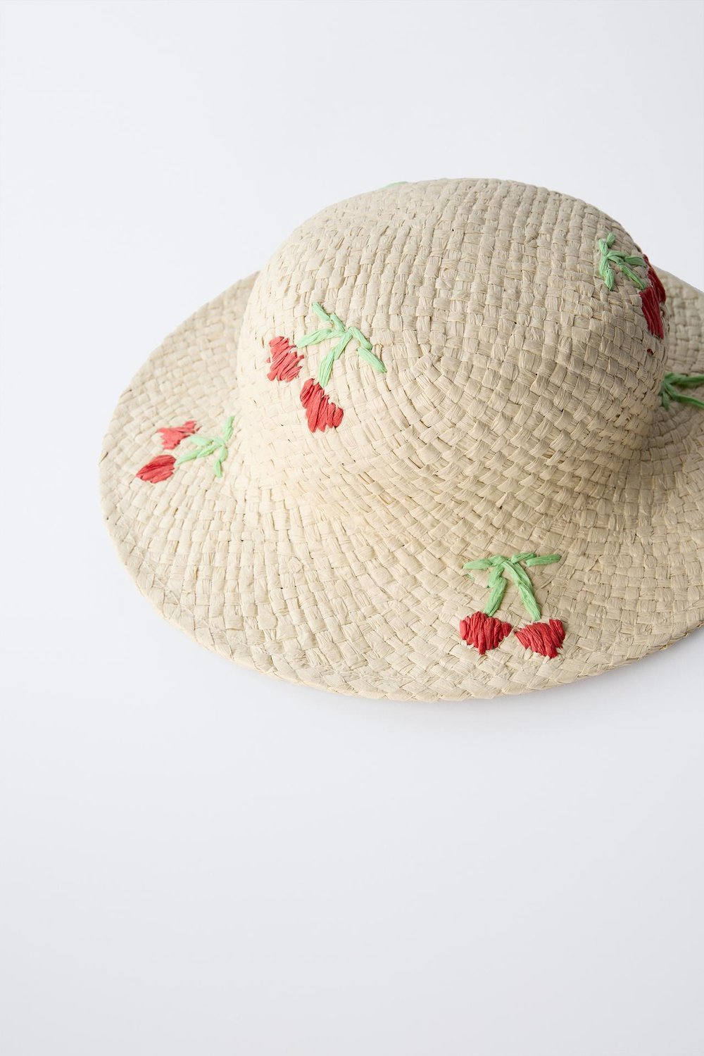 ZARA ШЛЯПА С ВЫШИВКОЙ «ВИШНИ», СОЛОМЕННЫЙ