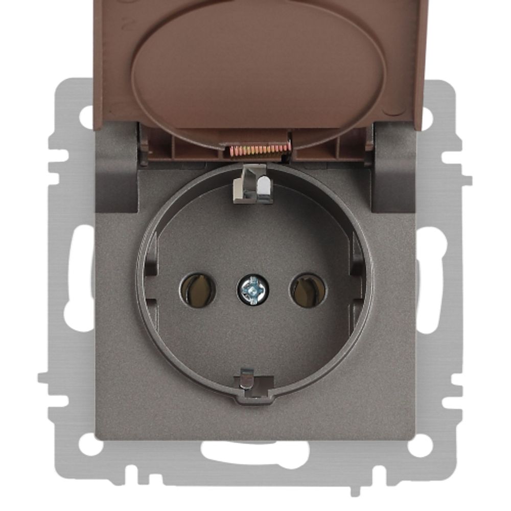 Розетка Intro Accent 6-203-09 с заземлением 2P+E Schuko с крышкой 16А-250В IP20 СУ AL/CU титан