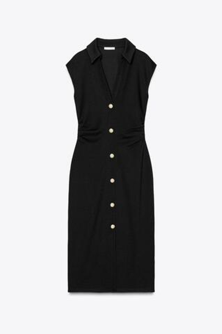 ZARA ПЛАТЬЕ-РУБАШКА ИЗ ПИКЕ, ЧЕРНЫЙ