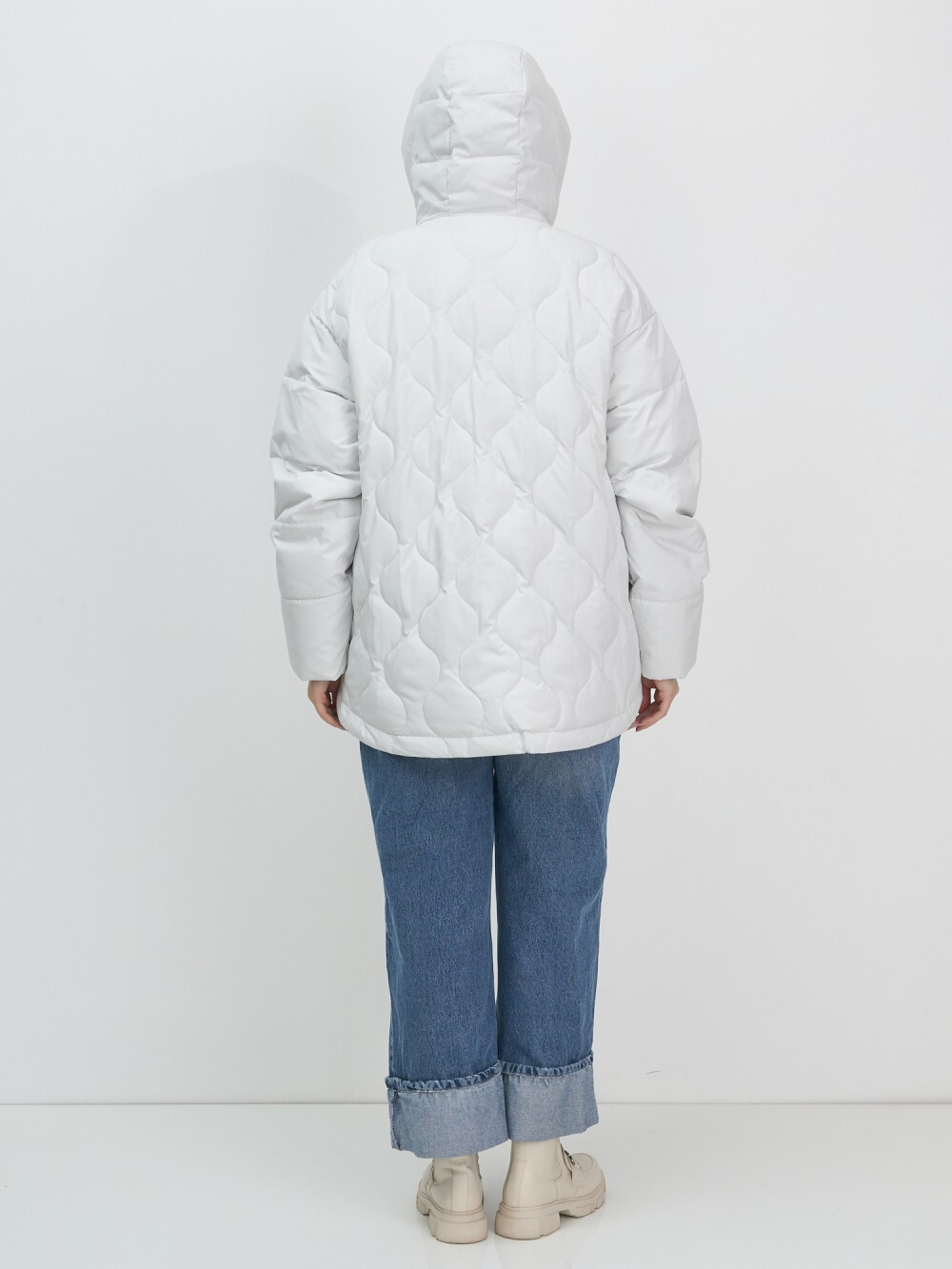 Куртка женская демисезонная с капюшоном серого цвета 1140Sr