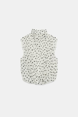 ZARA ДРАПИРОВАННЫЙ ТОП-БАЛЛОН, БЕЛЫЙ/ЧЕРНЫЙ
