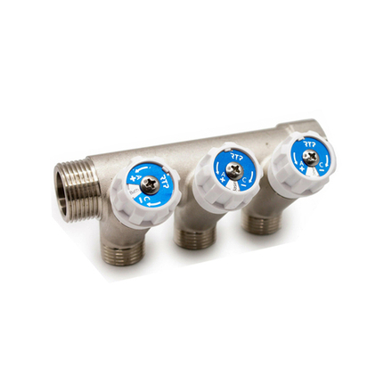 Коллектор с вентилями 3/4"х1/2", латунь, наружная резьба 3/4"х1/2"х3 (39506)