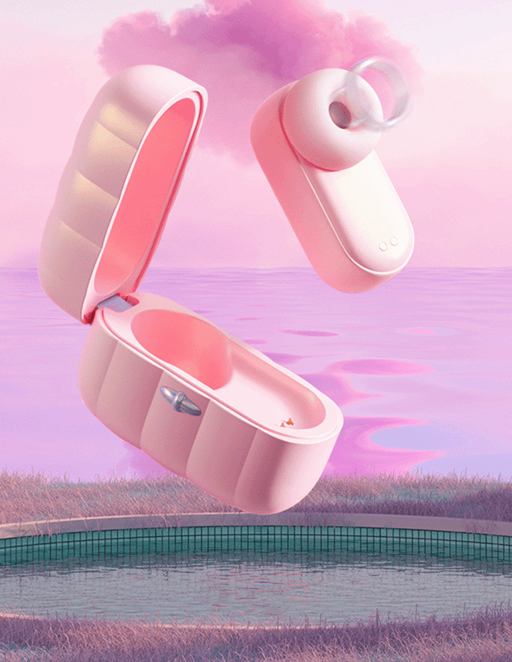 Розовый вакуумный стимулятор 5,3см клитора с управлением через приложение BeYourLover Alggie Earphone BX033B